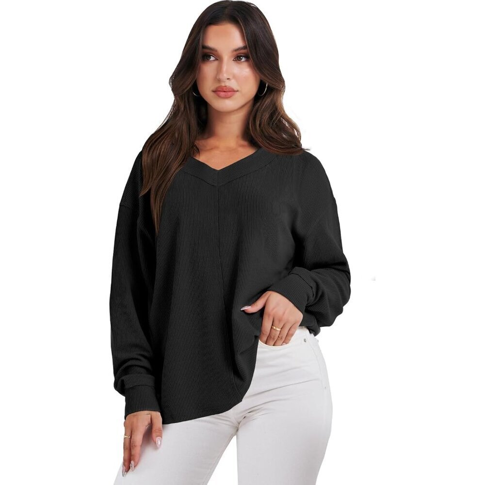 Oversized Long Sleeve Off Shoulder Shirt Women's Casual Tunic Top - Picture 6 of 9